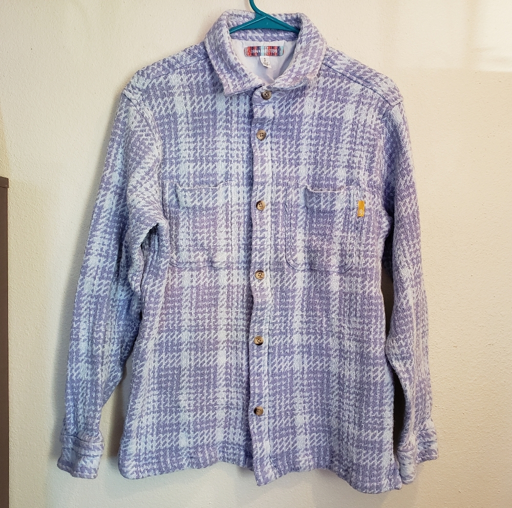 Urban Outfitters woven shacket shirt jacket blue purple houndstooth women's S
